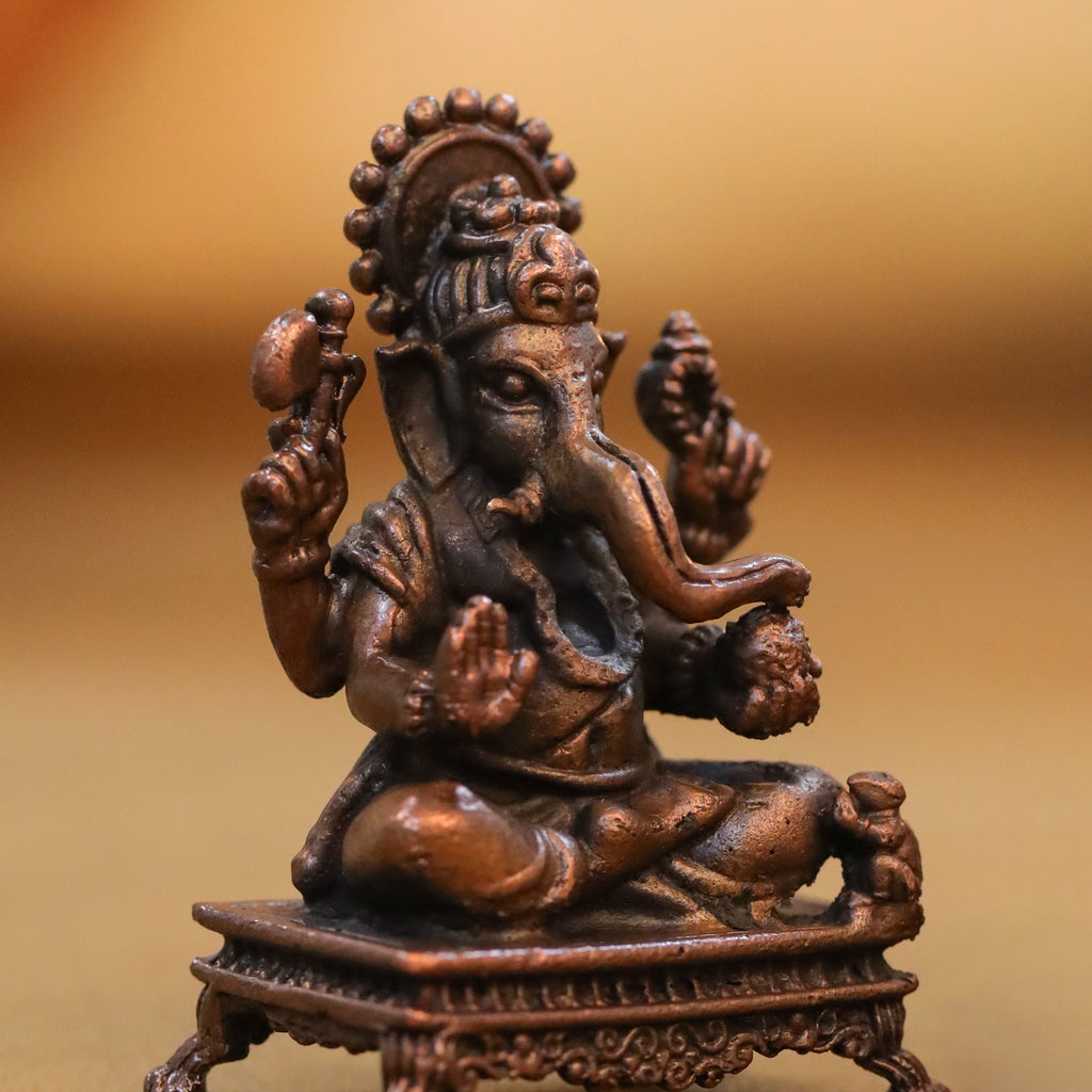 Copper Sitting Ganesha And Lakshmi Idols Set (2.5 Inch) Vedansh Craft