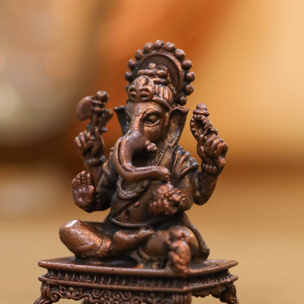 Copper Sitting Ganesha And Lakshmi Idols Set (2.5 Inch) Vedansh Craft
