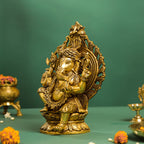 Brass Frame Pagdi Sitting Ganesha Idol (12 Inch) Vedansh Craft