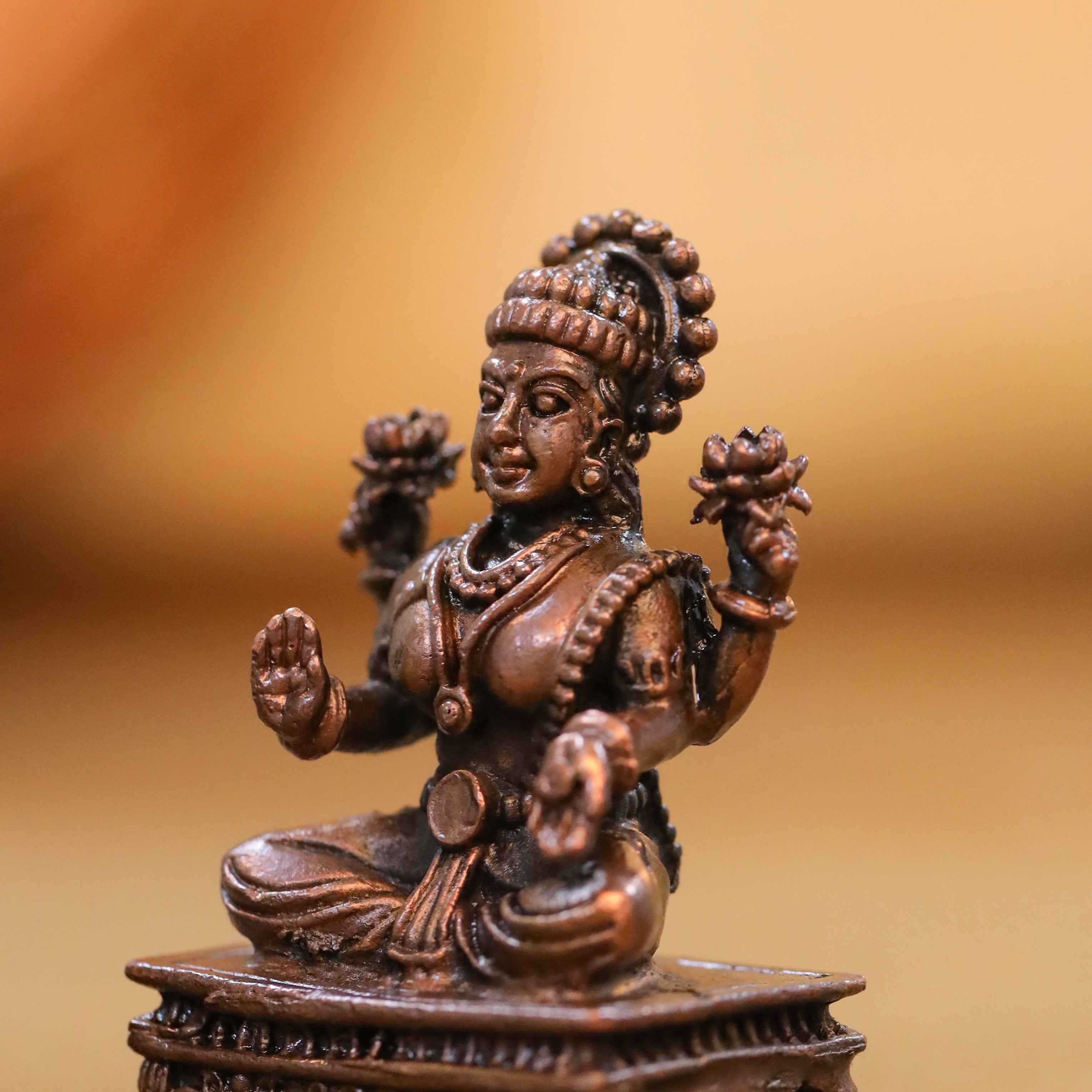 Copper Sitting Ganesha And Lakshmi Idols Set (2.5 Inch) Vedansh Craft