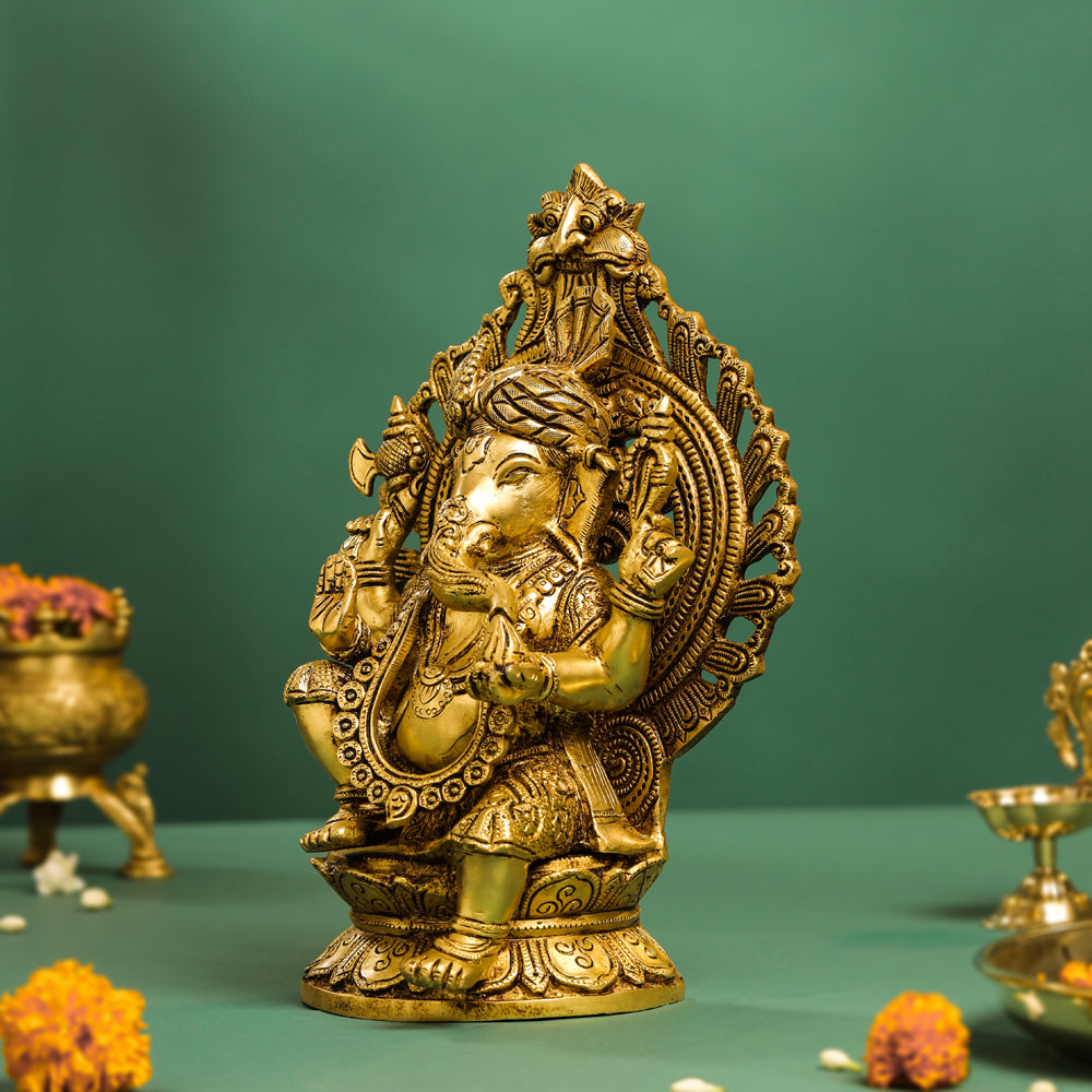 Brass Frame Pagdi Sitting Ganesha Idol (12 Inch) Vedansh Craft