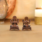 Copper Sitting Ganesha And Lakshmi Idols Set (2.5 Inch) Vedansh Craft