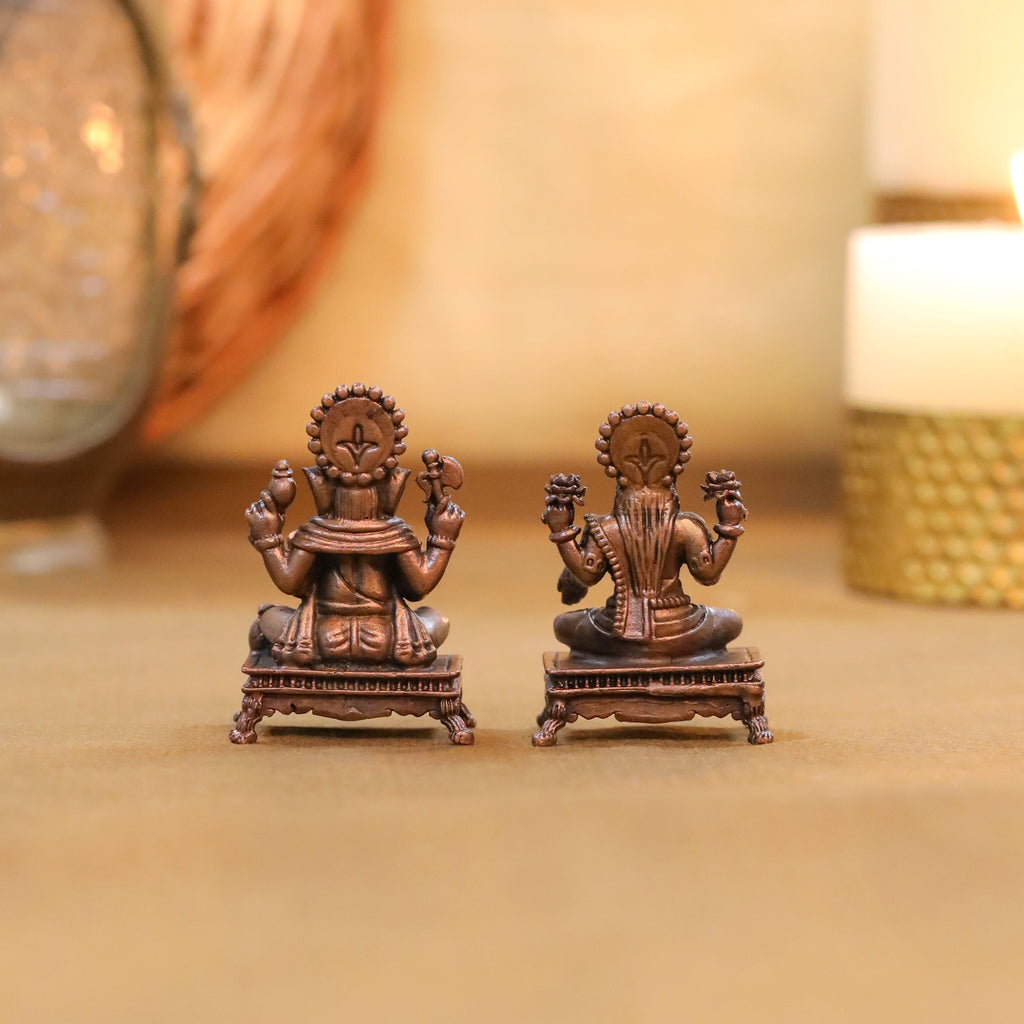 Copper Sitting Ganesha And Lakshmi Idols Set (2.5 Inch) Vedansh Craft