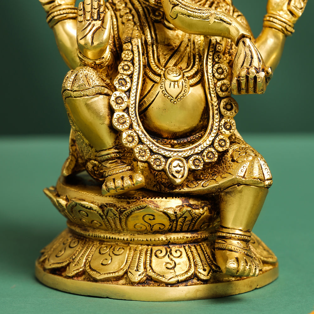Brass Pagdi Sitting Ganesha On Chowki (10.5 Inch) Vedansh Craft
