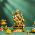Brass Pagdi Sitting Ganesha On Chowki (10.5 Inch) Vedansh Craft