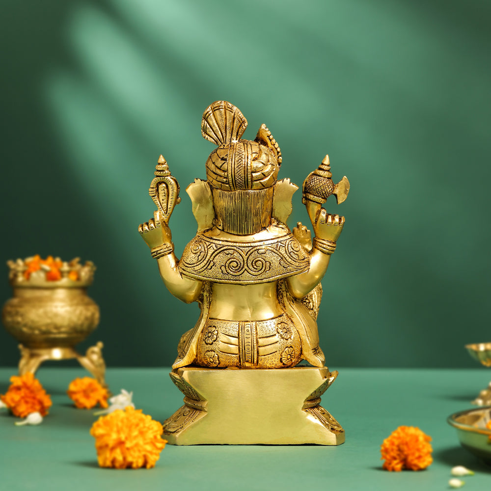 Brass Pagdi Sitting Ganesha On Chowki (10.5 Inch) Vedansh Craft