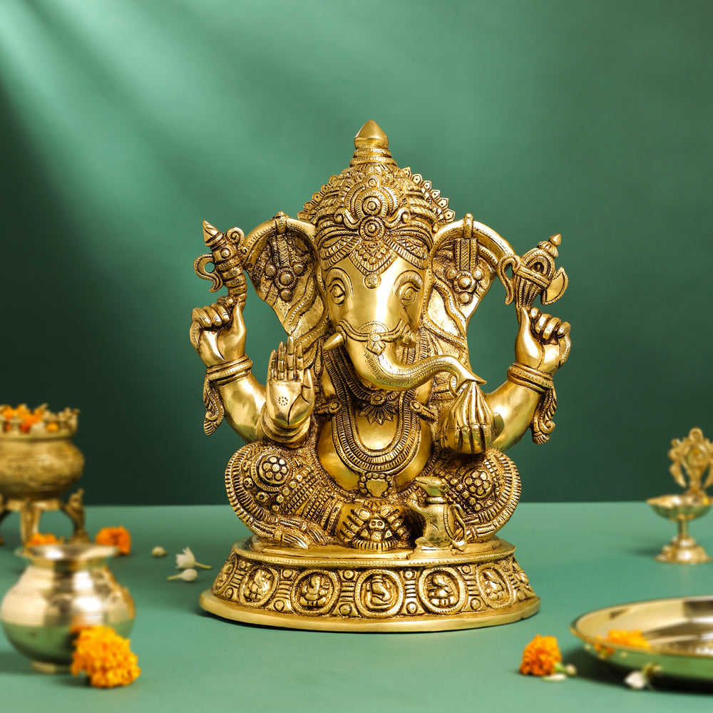 Brass Ashtavinayak Sitting Ganesha And Lakshmi Set Vedansh Craft
