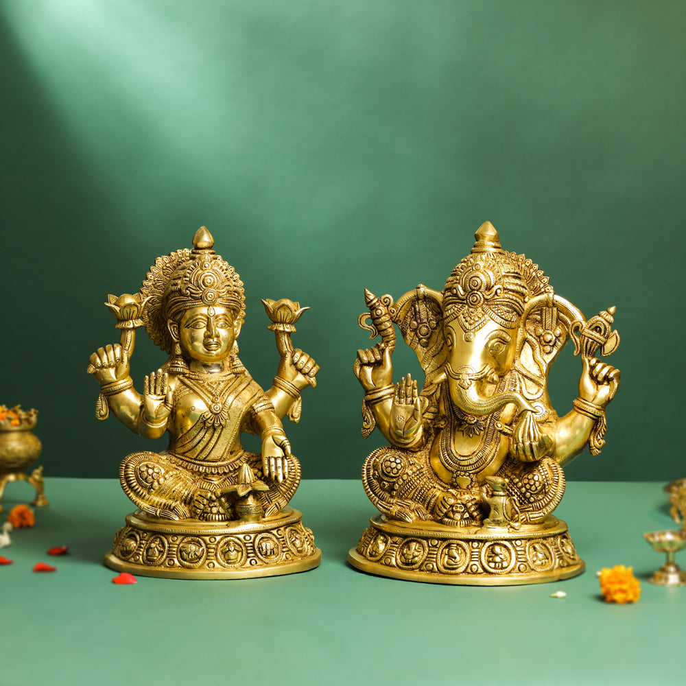 Brass Ashtavinayak Sitting Ganesha And Lakshmi Set Vedansh Craft