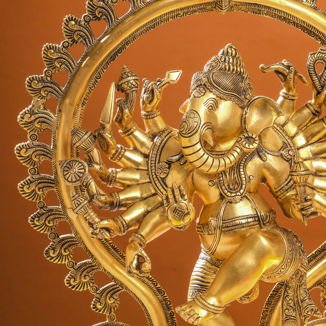 Brass Sixteen Armed Dancing Ganesha Idol (25.5 Inch) Vedansh Craft