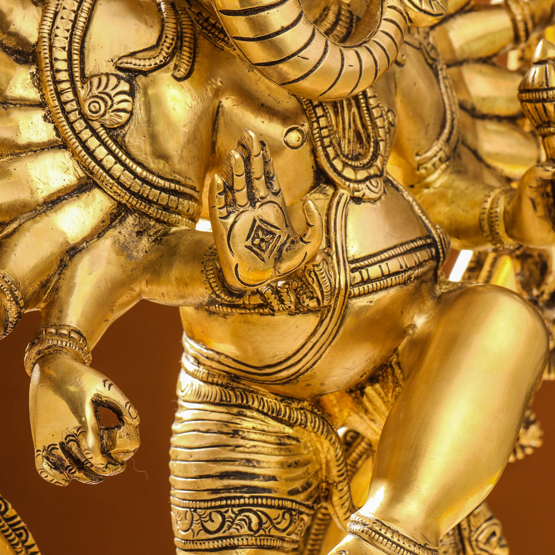 Brass Sixteen Armed Dancing Ganesha Idol (25.5 Inch) Vedansh Craft