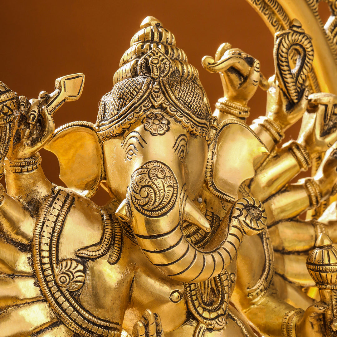 Brass Sixteen Armed Dancing Ganesha Idol (25.5 Inch) Vedansh Craft