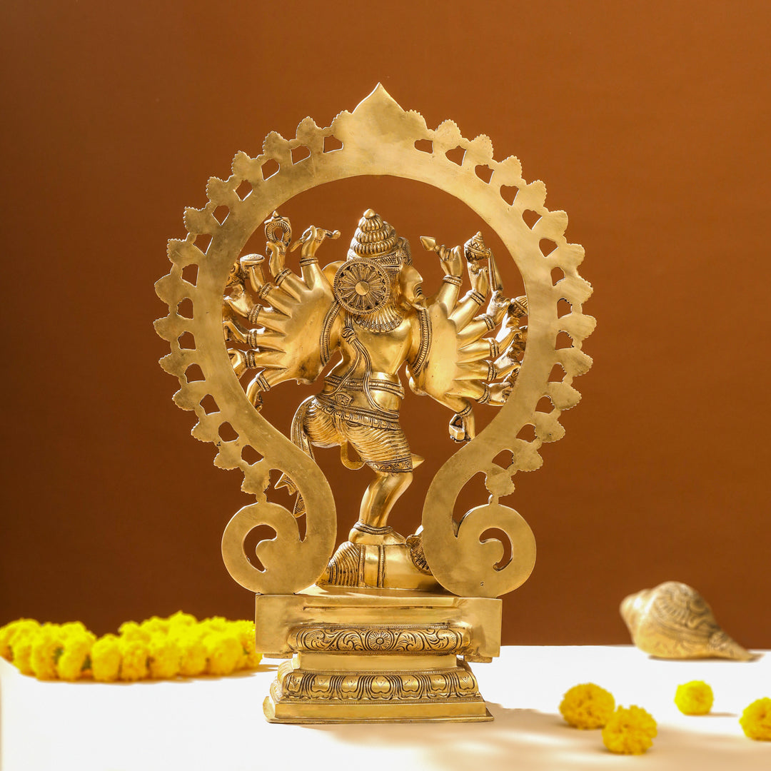 Brass Sixteen Armed Dancing Ganesha Idol (25.5 Inch) Vedansh Craft