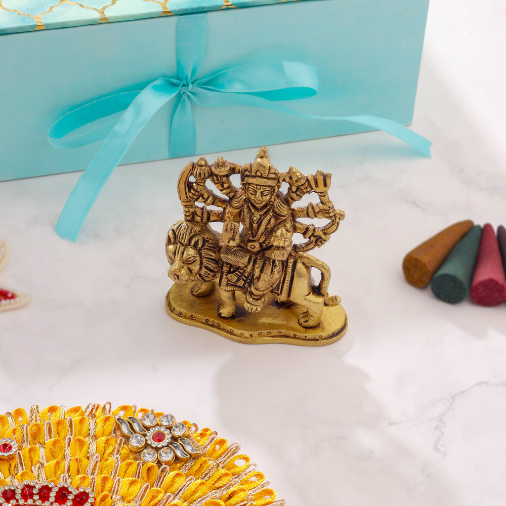 Brass Durga Idol, Charan Paduka Navaratri Pooja Gift Hamper Vedansh Craft