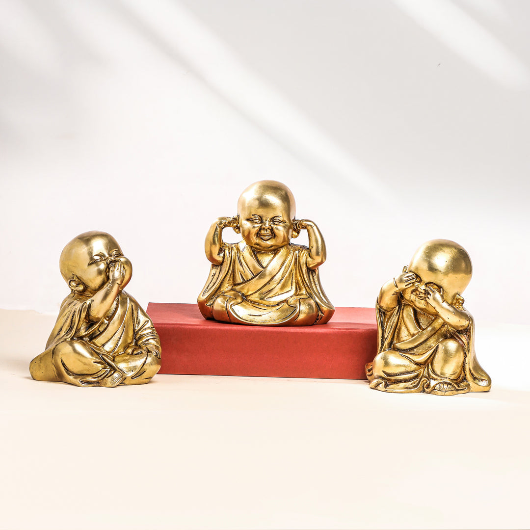 Brass Monks Baby Buddha Statues Set (5.5 Inch) Vedansh Craft