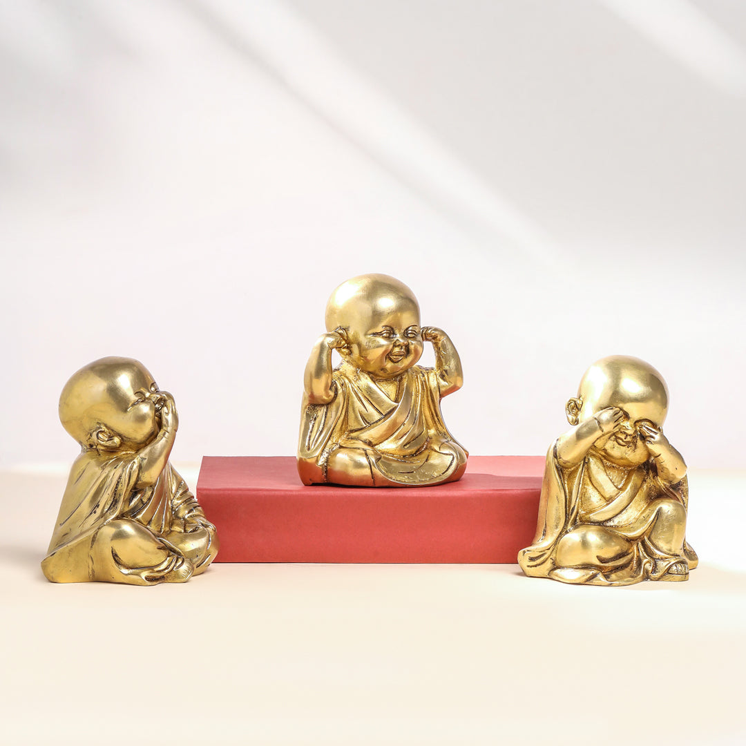 Brass Monks Baby Buddha Statues Set (5.5 Inch) Vedansh Craft