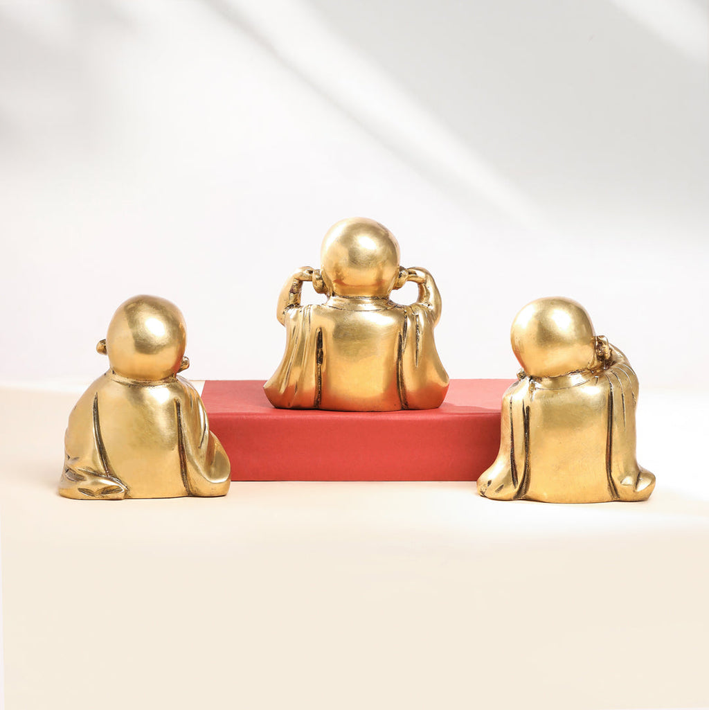Brass Monks Baby Buddha Statues Set (5.5 Inch) Vedansh Craft