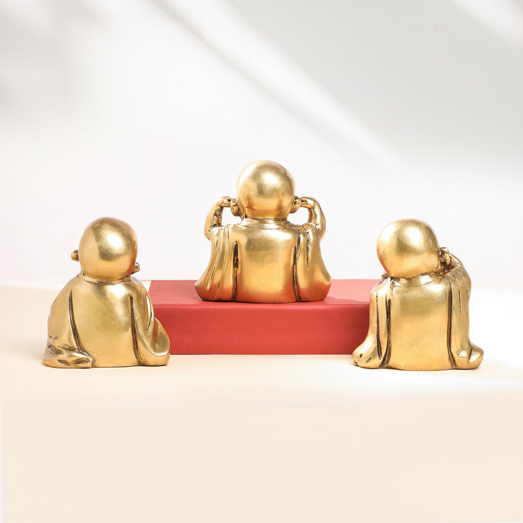 Brass Monks Baby Buddha Statues Set (5.5 Inch) Vedansh Craft