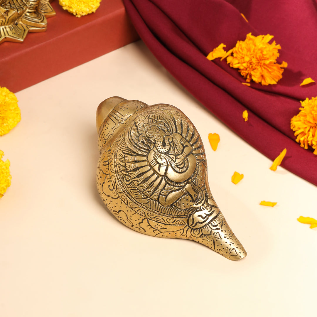 Brass Lord Ganesha Conch (3.2 Inch) Vedansh Craft