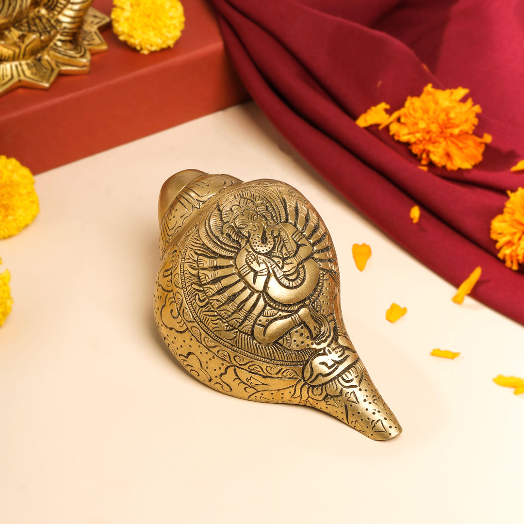 Brass Lord Ganesha Conch (3.2 Inch) Vedansh Craft