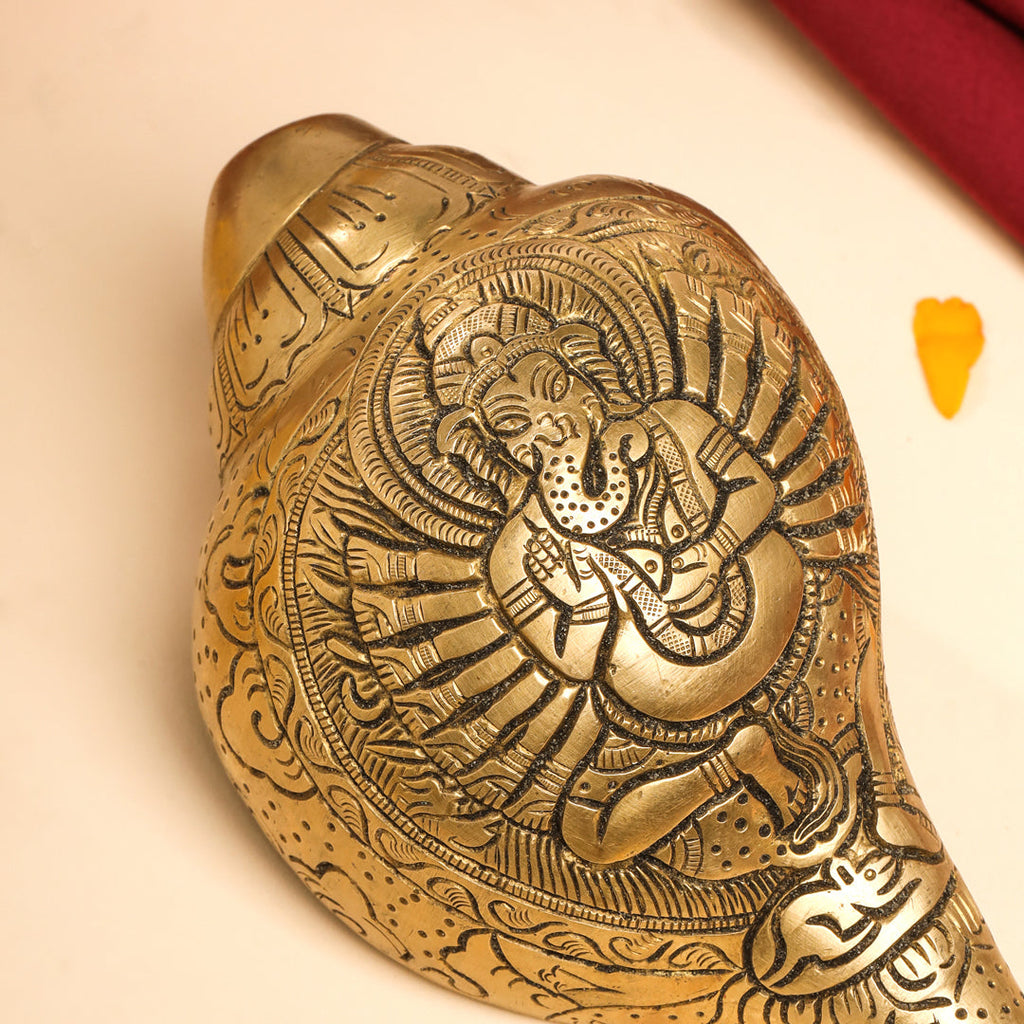 Brass Lord Ganesha Conch (3.2 Inch) Vedansh Craft