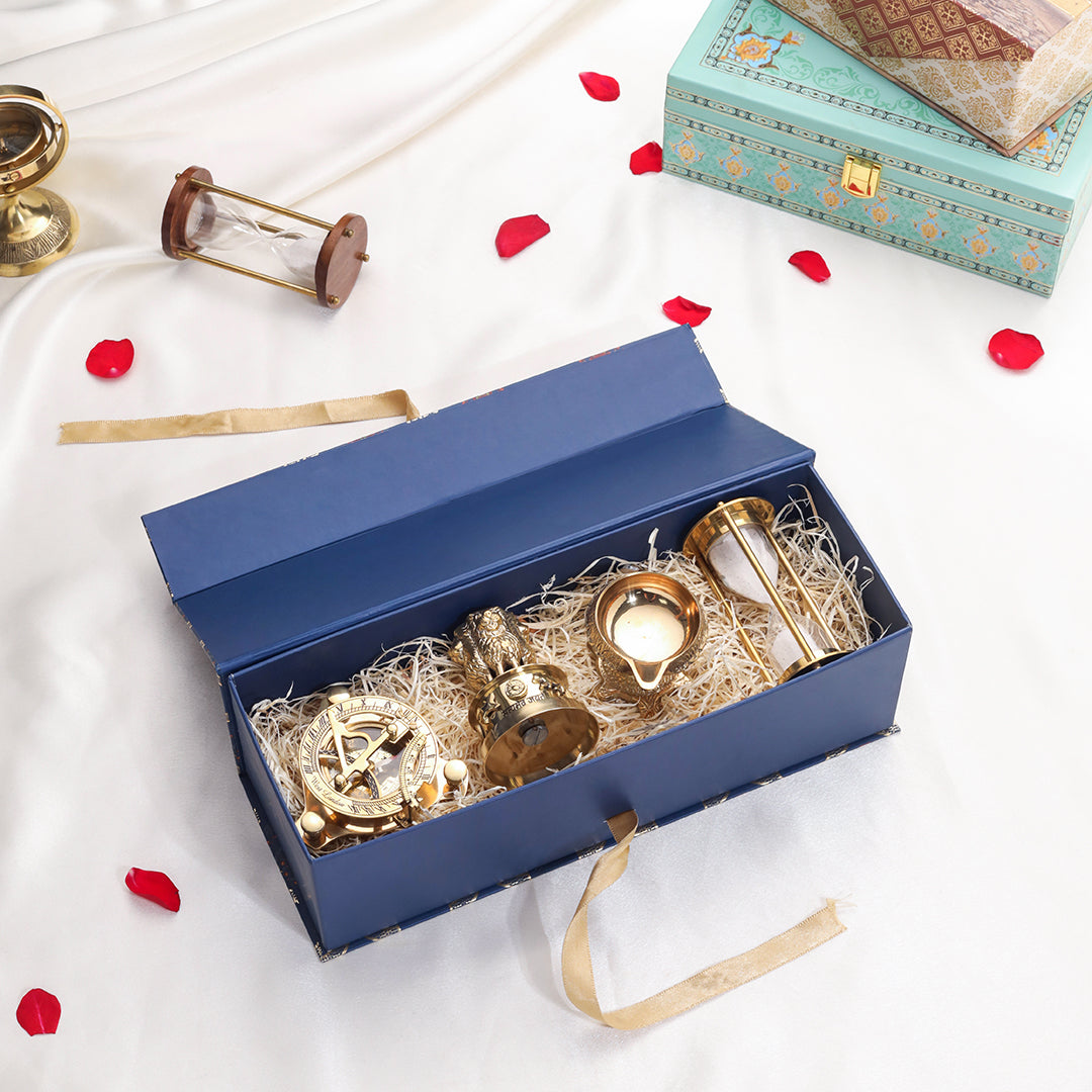 Brass Ashok Stambh , Compass , Clock & Diya Corporate Gift Hamper Vedansh Craft