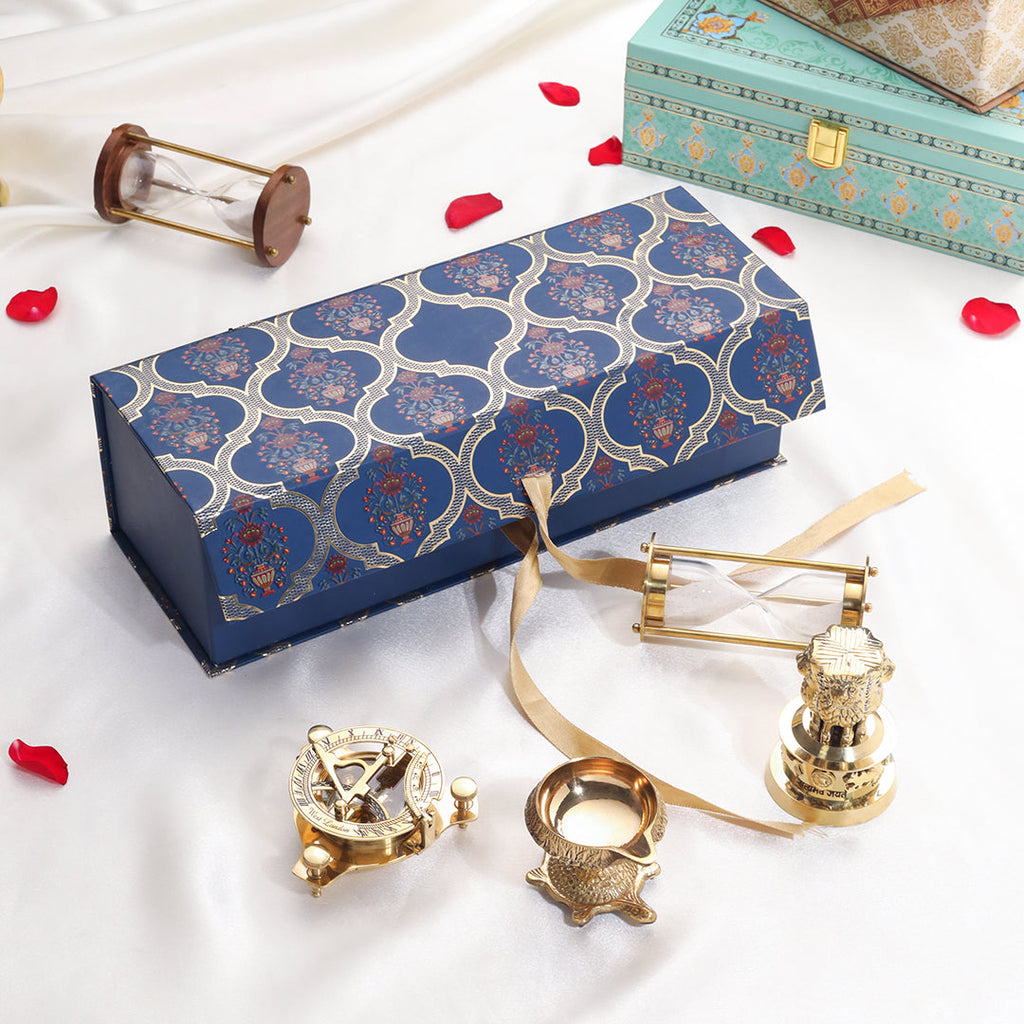 Brass Ashok Stambh , Compass , Clock & Diya Corporate Gift Hamper Vedansh Craft
