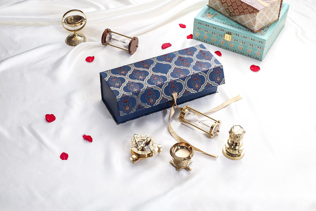 Brass Ashok Stambh , Compass , Clock & Diya Corporate Gift Hamper Vedansh Craft