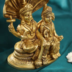 Brass Sitting Vishnu Lakshmi On Sheshnag Idol (6.5 Inch) Vedansh Craft