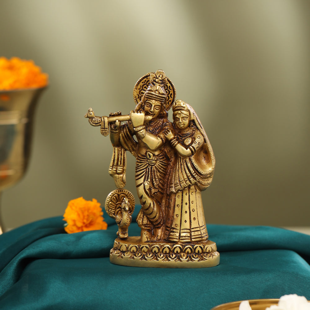 Brass Standing Radha Krishna Idol (6 Inch) Vedansh Craft