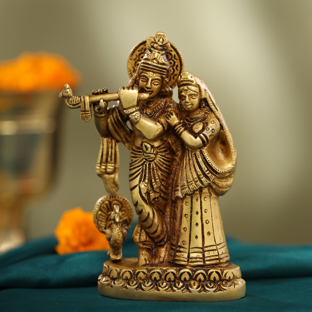 Brass Standing Radha Krishna Idol (6 Inch) Vedansh Craft