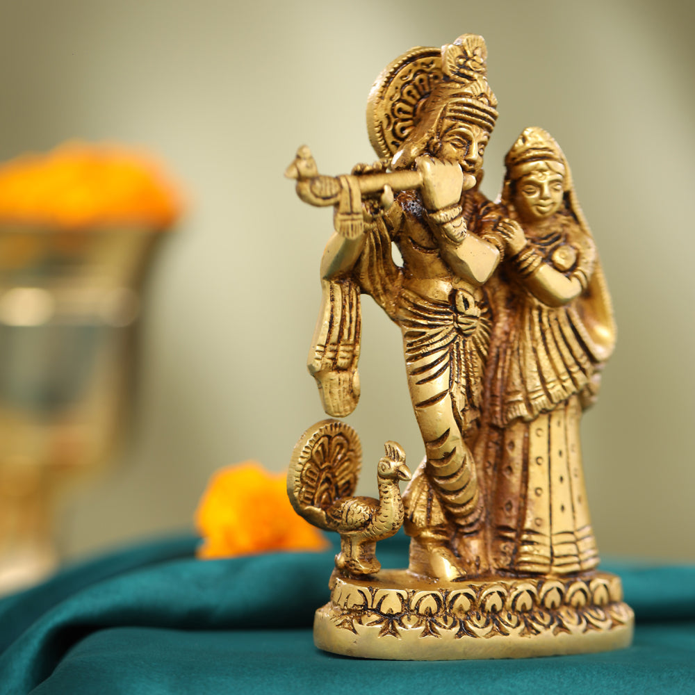 Brass Standing Radha Krishna Idol (6 Inch) Vedansh Craft