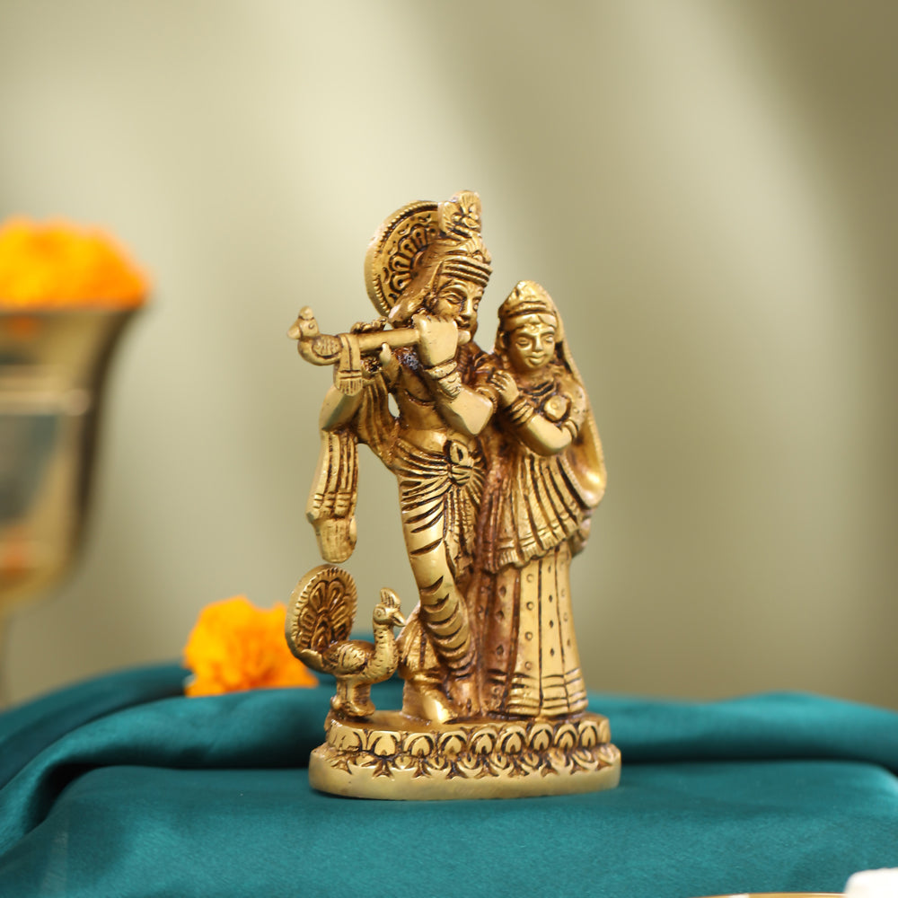 Brass Standing Radha Krishna Idol (6 Inch) Vedansh Craft