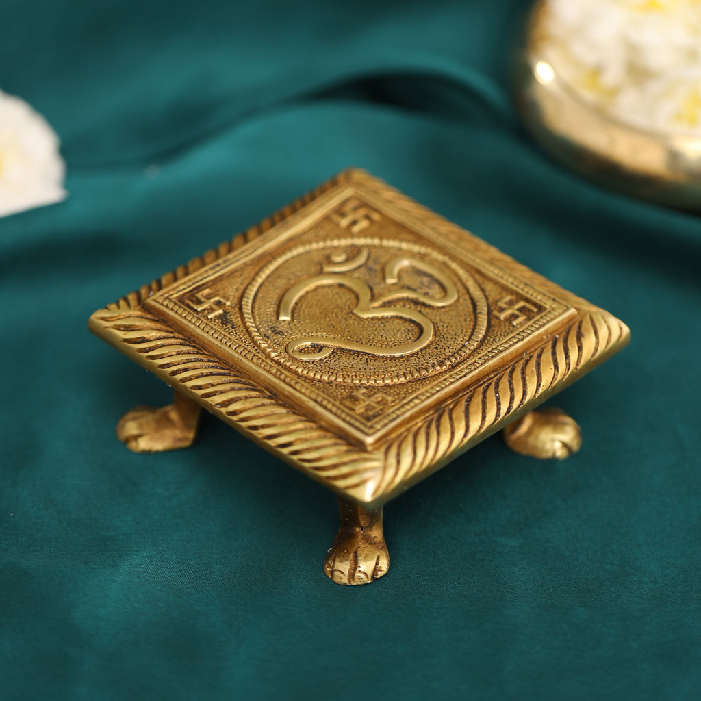 Brass Om Pooja Chowki (2 Inch) Vedansh Craft