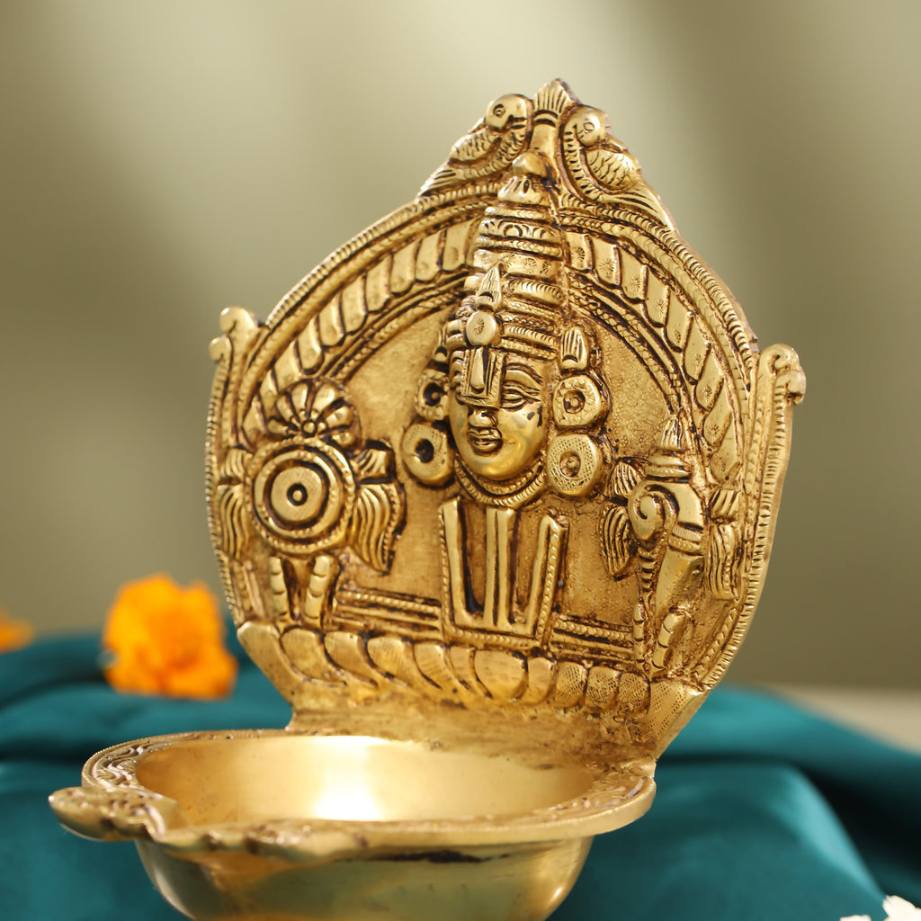 Brass Balaji Shankh Chakra And Namah Diya (9.5 Inch) Vedansh Craft