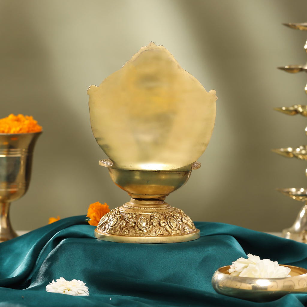 Brass Balaji Shankh Chakra And Namah Diya (9.5 Inch) Vedansh Craft