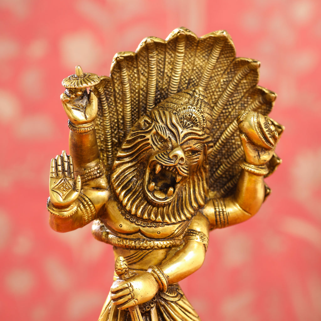 Brass Lord Vishnu Narasimha Avatar Statue (11.5 Inch) Vedansh Craft