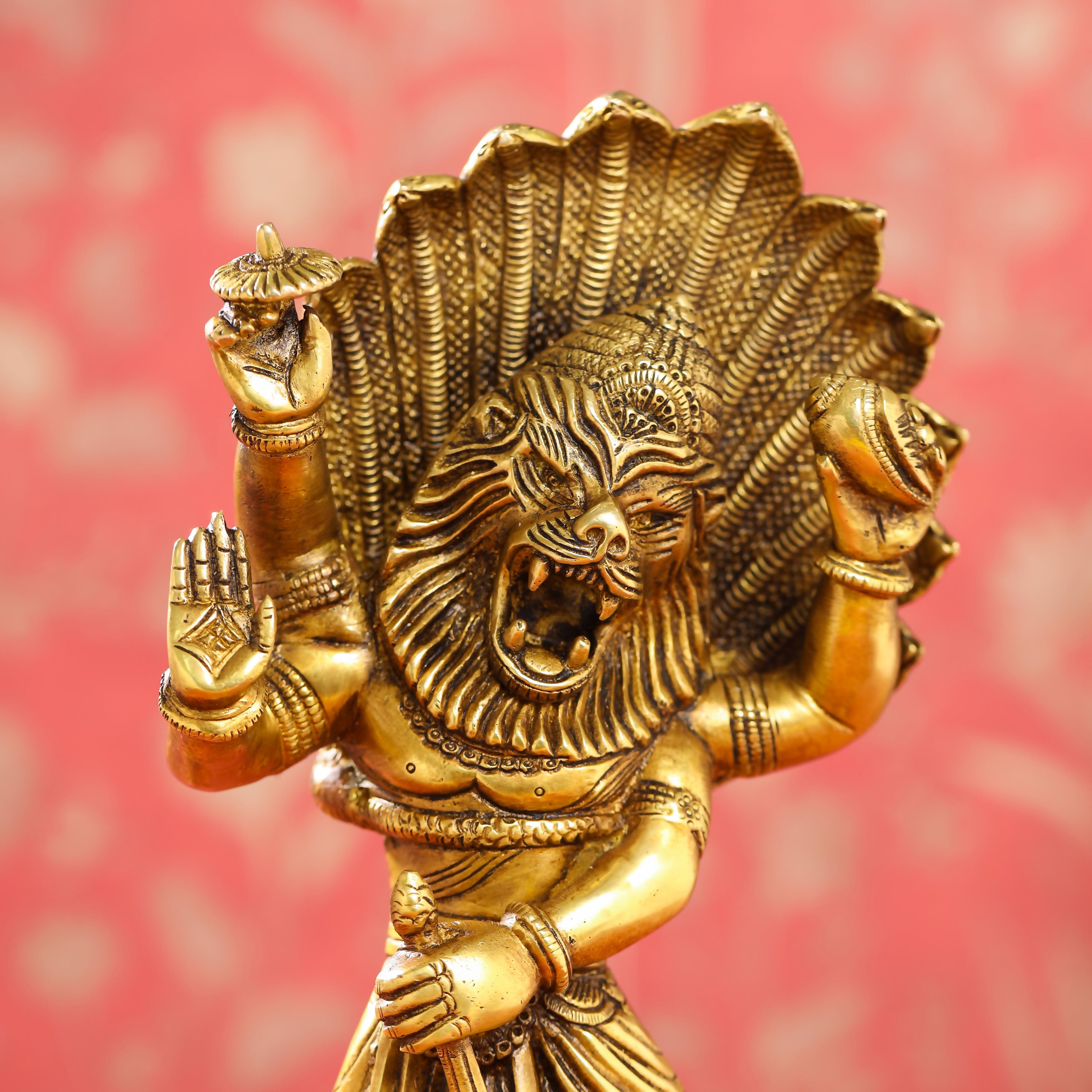Brass Lord Vishnu Narasimha Avatar Statue (11.5 Inch) Vedansh Craft