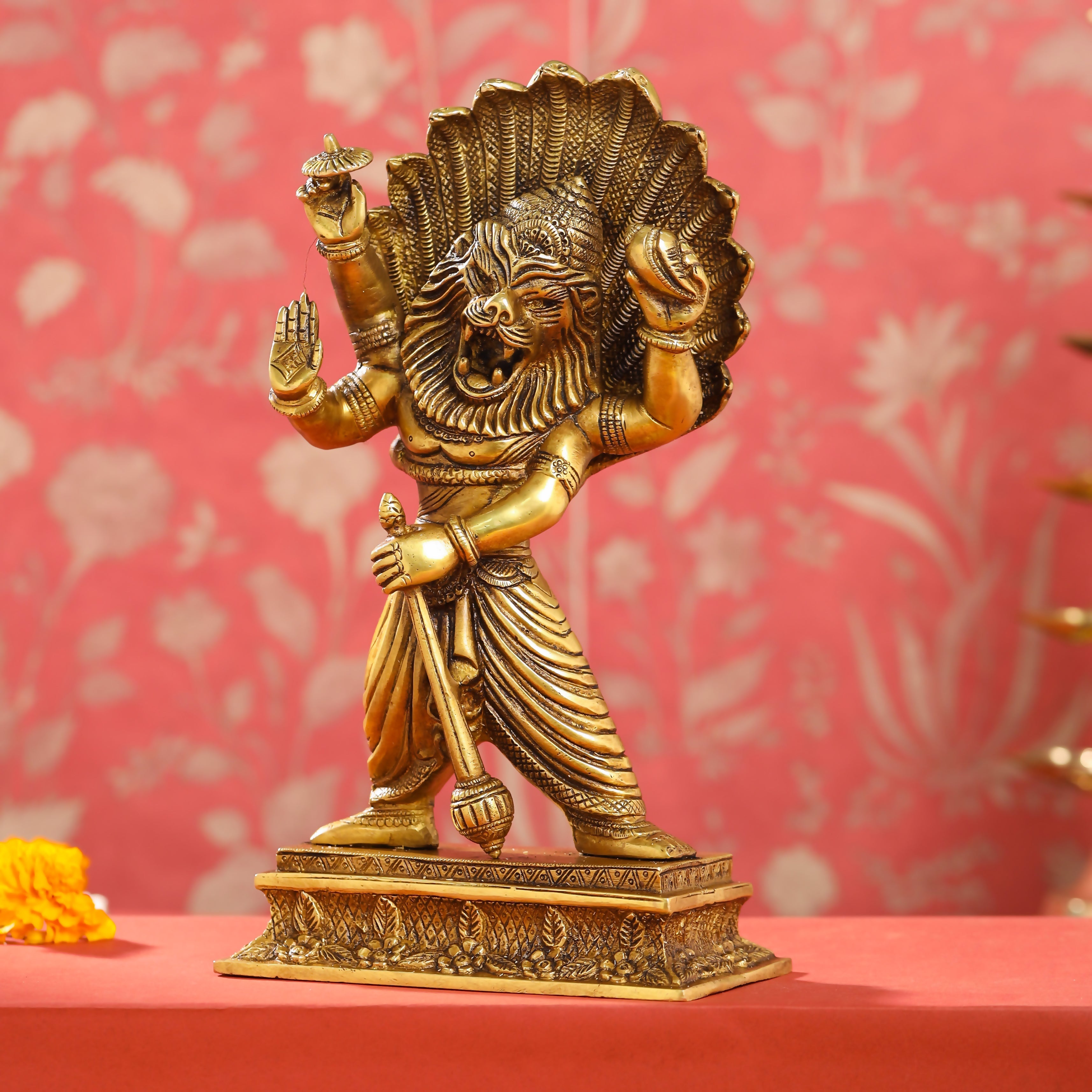 Brass Lord Vishnu Narasimha Avatar Statue (11.5 Inch) Vedansh Craft