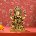 Brass Lord Sitting Ganesha Idol (9.5 Inch) Vedansh Craft