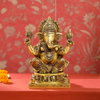 Brass Lord Sitting Ganesha Idol (9.5 Inch) Vedansh Craft