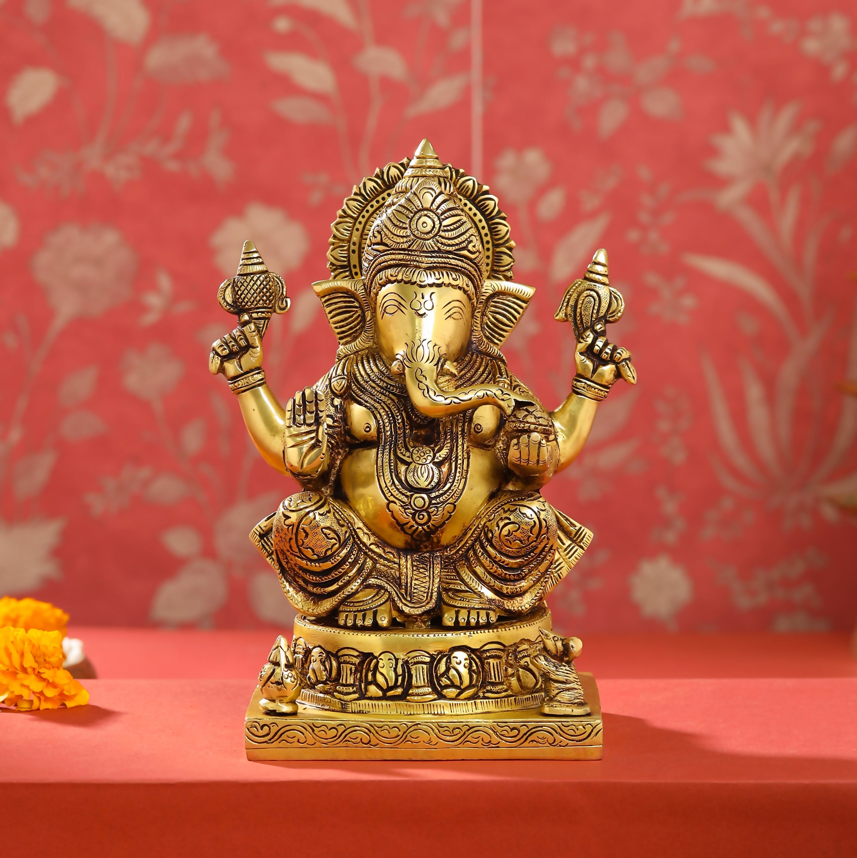 Brass Lord Sitting Ganesha Idol (9.5 Inch) Vedansh Craft