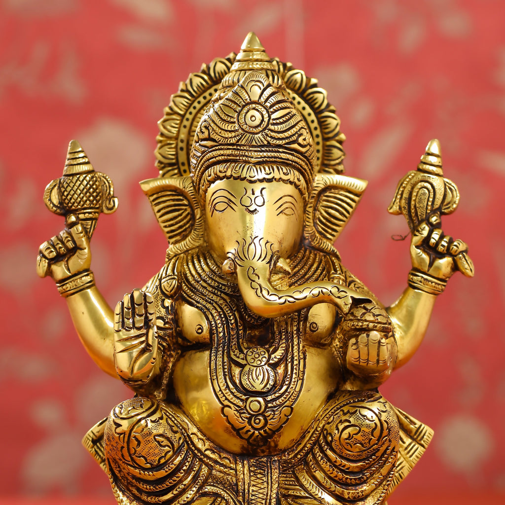 Brass Lord Sitting Ganesha Idol (9.5 Inch) Vedansh Craft