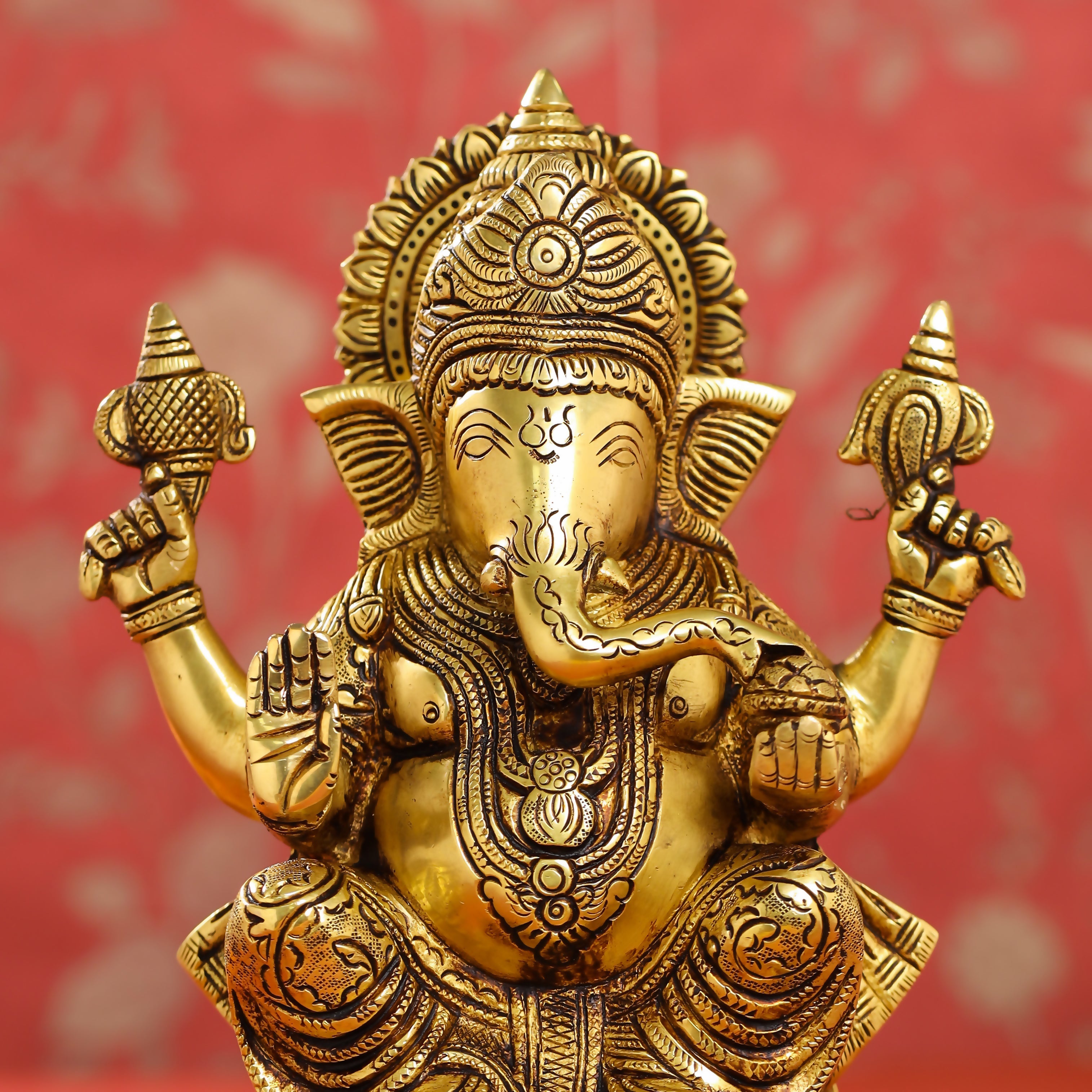 Brass Lord Sitting Ganesha Idol (9.5 Inch) Vedansh Craft