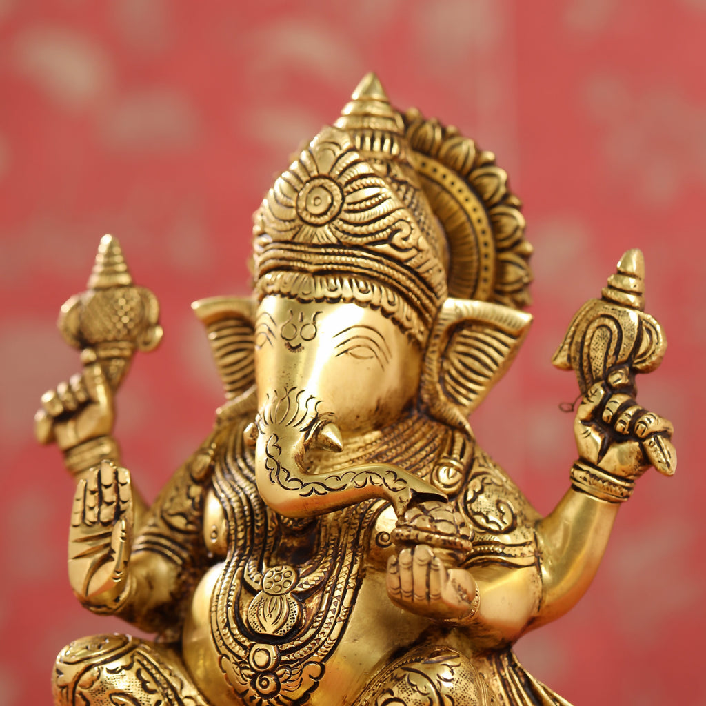 Brass Lord Sitting Ganesha Idol (9.5 Inch) Vedansh Craft