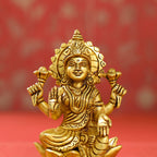 Brass Right Trunk Sitting Ganesha, Lakshmi, And Saraswati On Lotus Set (5.5 Inch) Vedansh Craft