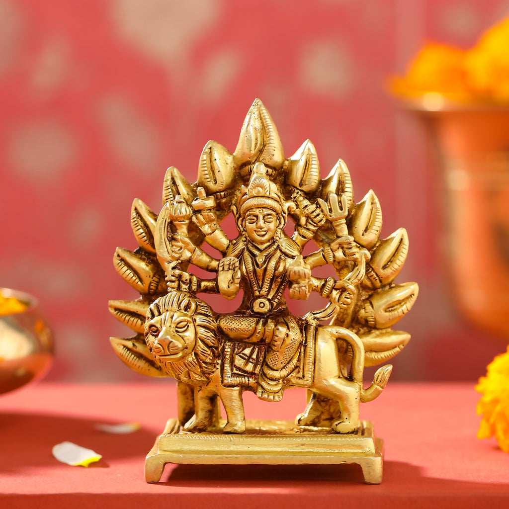 Brass Durga Devi Sitting on Lion Idol (4.5 Inch) Vedansh Craft