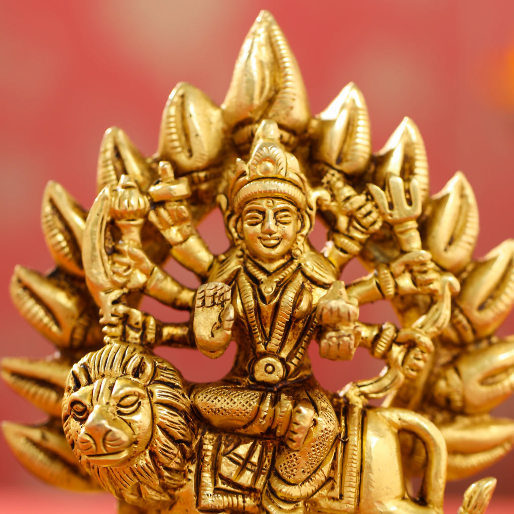 Brass Durga Devi Sitting on Lion Idol (4.5 Inch) Vedansh Craft