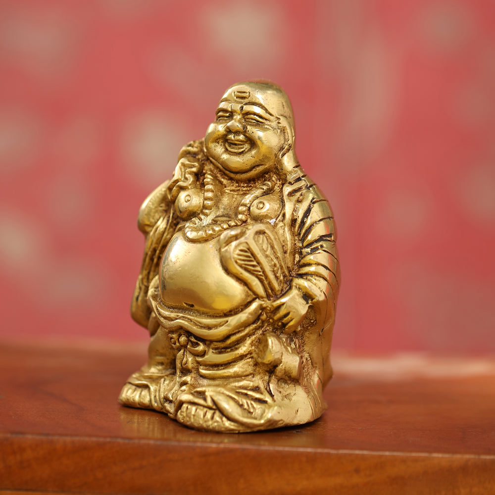 Brass Laughing Buddha Statue (4.5 Inch) Vedansh Craft