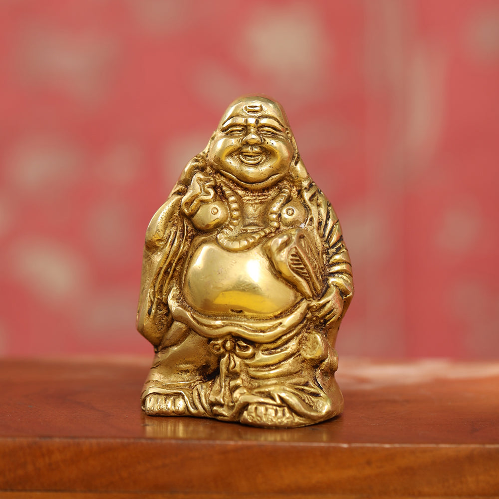 Brass Laughing Buddha Statue (4.5 Inch) Vedansh Craft