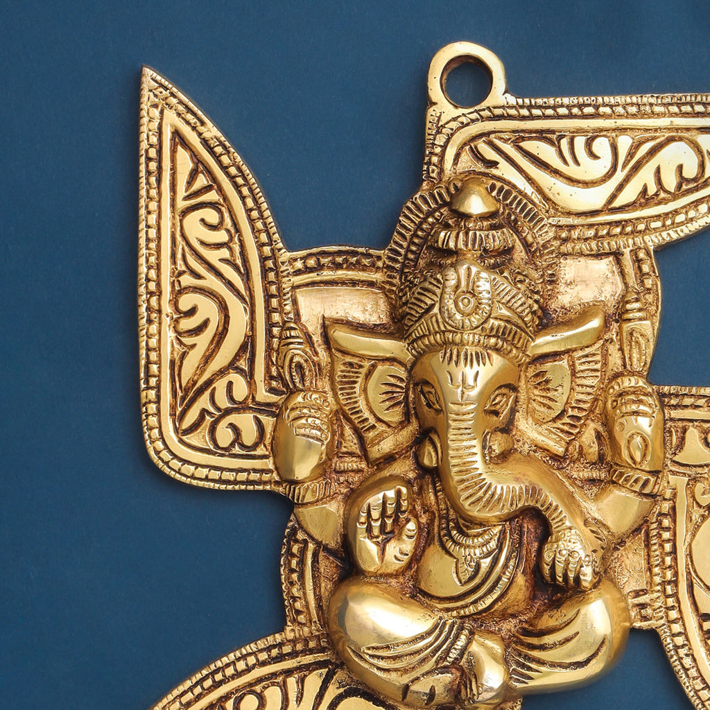 Brass Ganesha On Swastik Wall Hanging (7 Inch) Vedansh Craft
